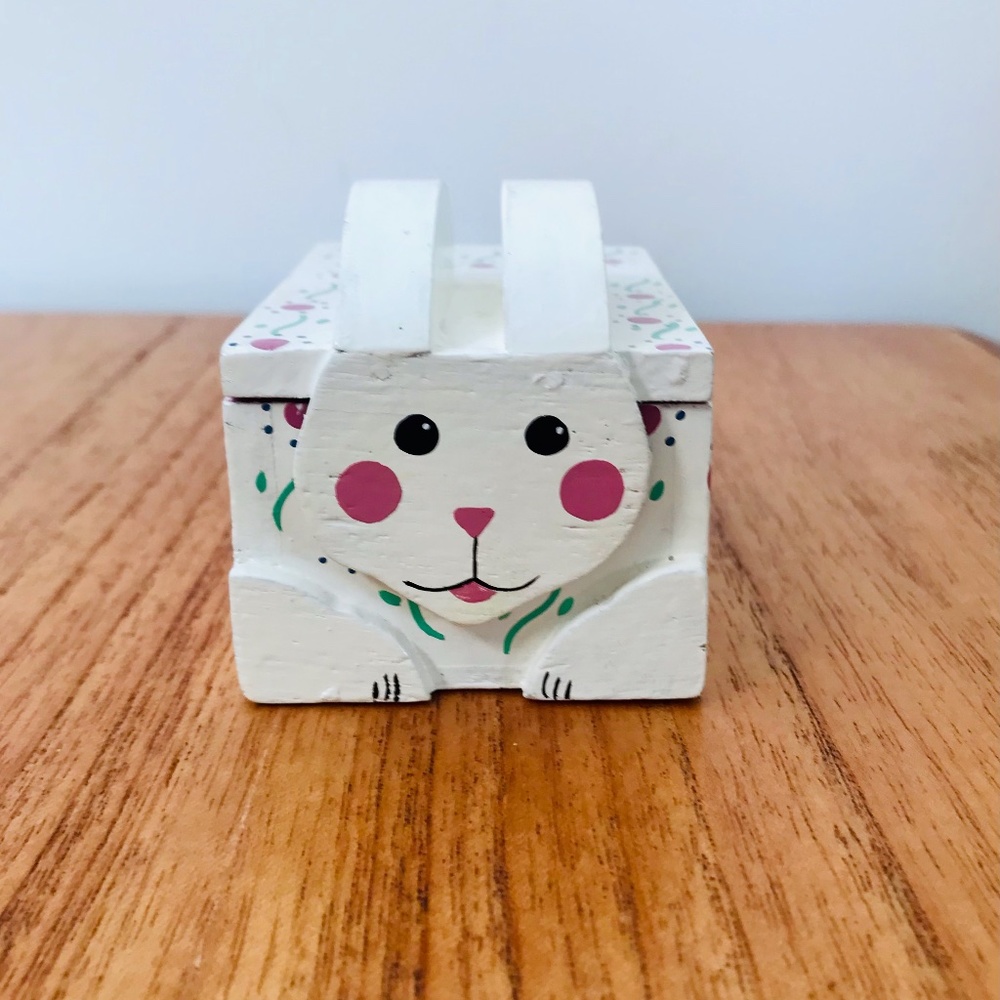 Vintage Wooden Bunny Trinket Box